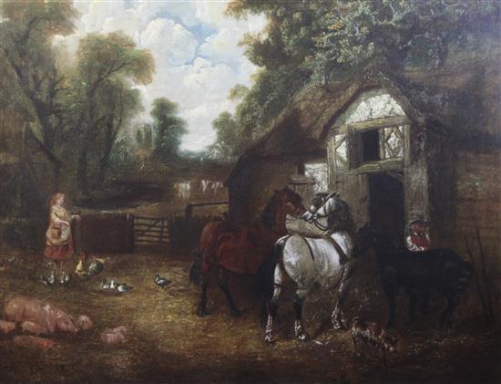 Circle of John Frederick Herring Jnr (1815-1907) Horses, pigs and poultry in a farmyard 27.5 x 35.5in.